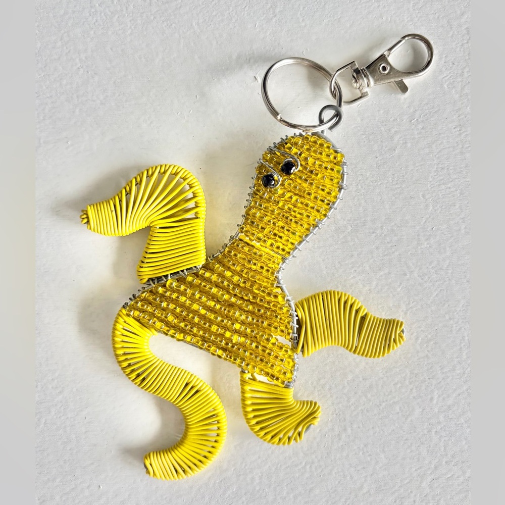 Handmade In South Africa Bead & Wire Yellow Dancer Key Ring NWOT